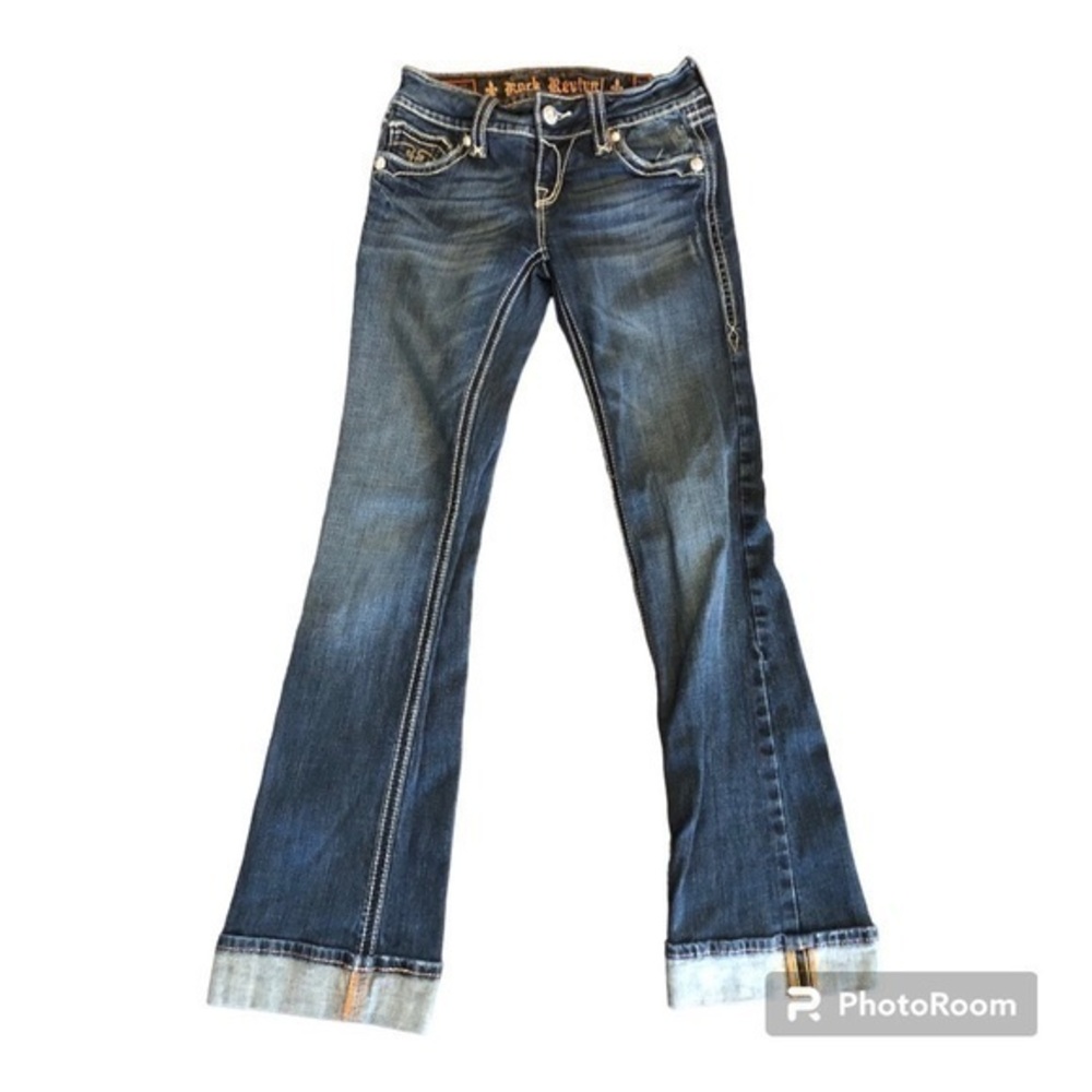 Rock Revival Y2K Debbie bootcut heavy stitching cuffed jeans 26